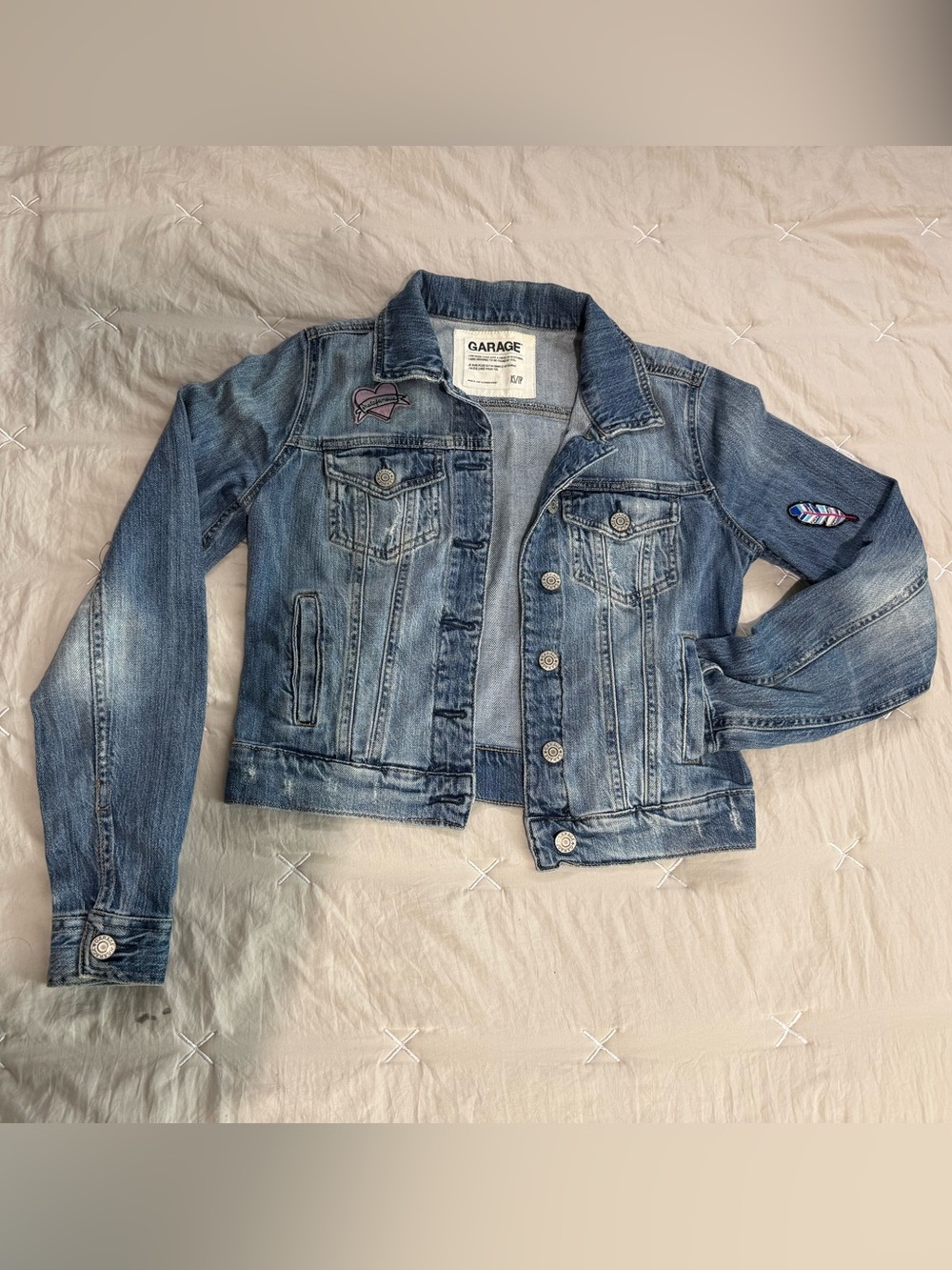 Garage Faded Blue Denim Jacket with Heart Patch